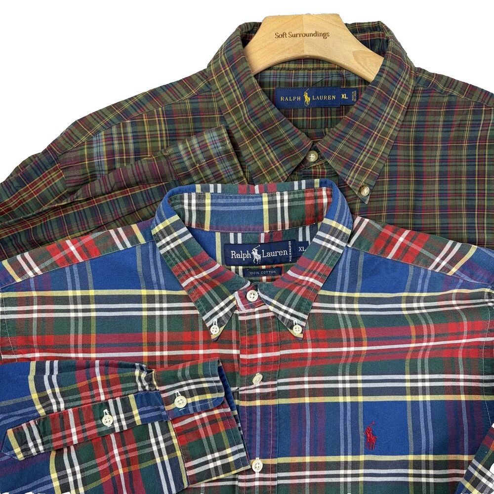 Ralph Lauren Button Down Shirt Lot of Two Mens XL Plaid Long Sleeve Multicolored